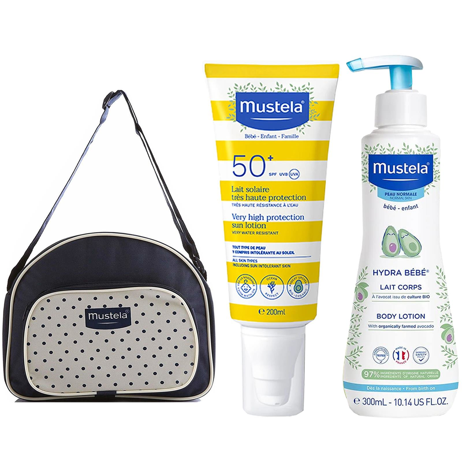 Mustela Çantalı Güneş Bakım Seyahat Seti - Hydra Bebe Vücut Losyonu 300 ml Güneş Losyonu 200 ml