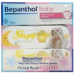 Bepanthol Baby Pişik Önleyici Merhem 100 gr + 2 Paket Sleepy Sensitive Islak Havlu 90 lı Hediye