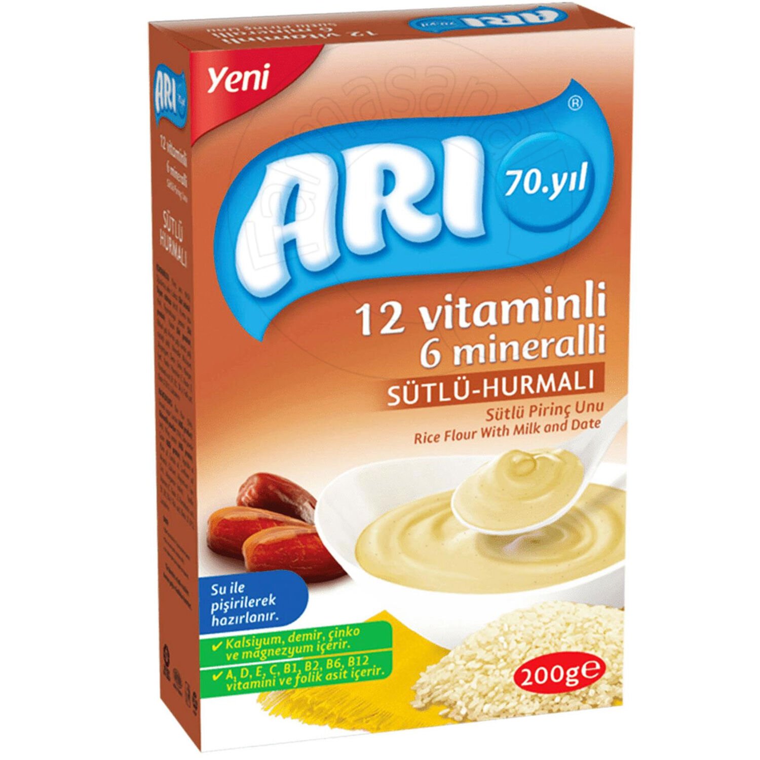 Arı Mama 12 Vitaminli 6 Mineralli Sütlü Hurmalı Pirinç Unu 200 gr