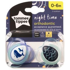 Tommee Tippee Ortodontik Gece Emziği 2'li 0-6 Ay Desenli