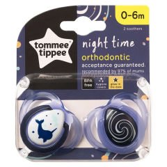 Tommee Tippee Ortodontik Gece Emziği 2'li 0-6 Ay Desenli