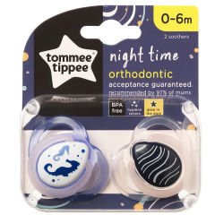 Tommee Tippee Ortodontik Gece Emziği 2'li 0-6 Ay Desenli