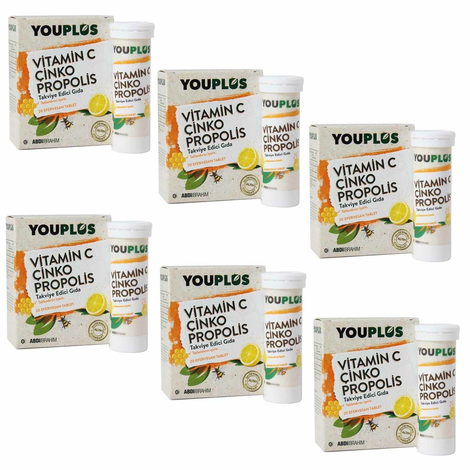 Youplus Vitamin C Çinko Propolis 20 Efervesan Tablet 6 lı PAKET