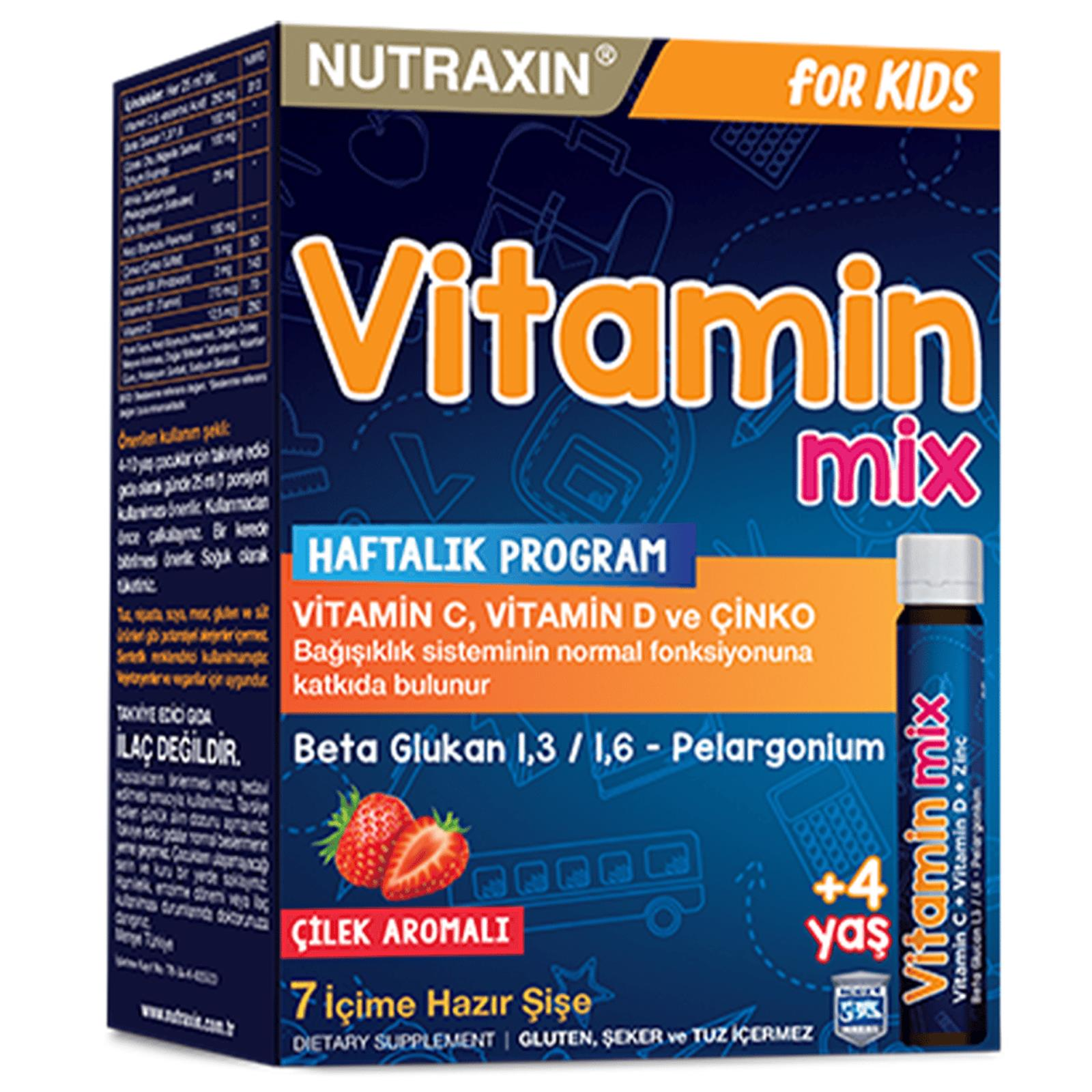 Nutraxin Vitamin Mix For Kids 7 X 25 ml İçime Hazır Şişe - Çilek Aromalı