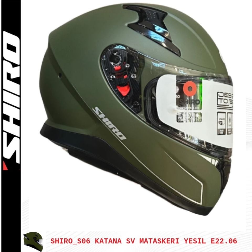 SHIRO KAPALI KASK KATANA MAT ASKERI YESIL GÜNEŞ VİZÖRLÜ -L