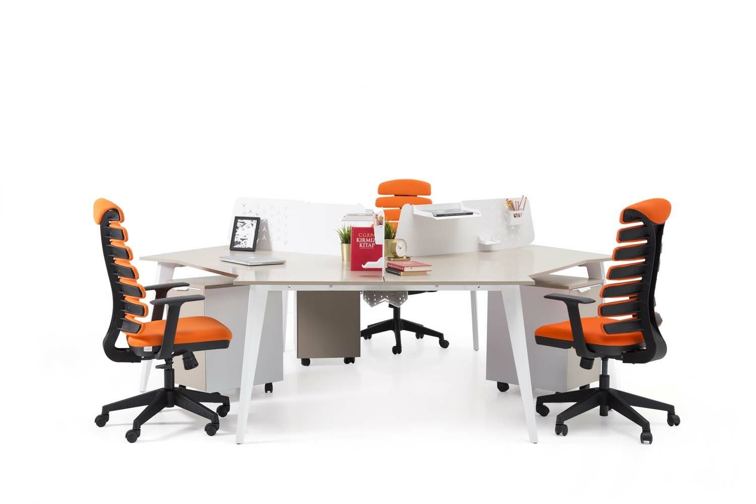 Efeler Ofis Eco 3P Üçlü Workstation Masa