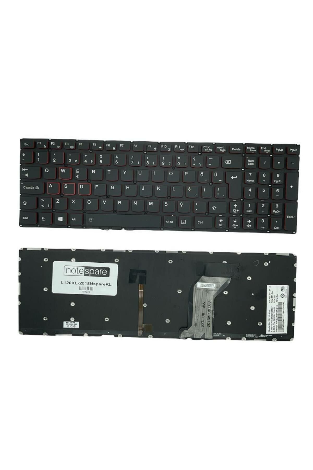 Lenovo ile Uyumlu Flex 3-1570 Type 20482, 80K0 Notebook Klavye Işıklı Siyah TR