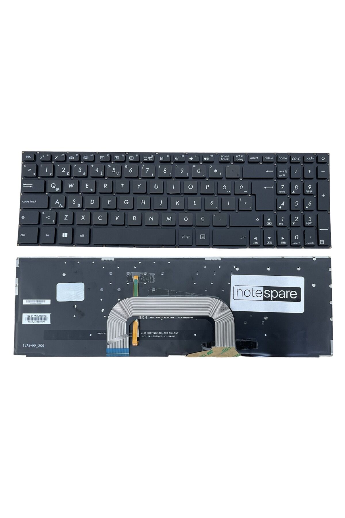 Asus ile Uyumlu VivoBook Pro 17 X705QA, 17 X705QR, 17 X705UB Notebook Klavye Işıklı Siyah TR
