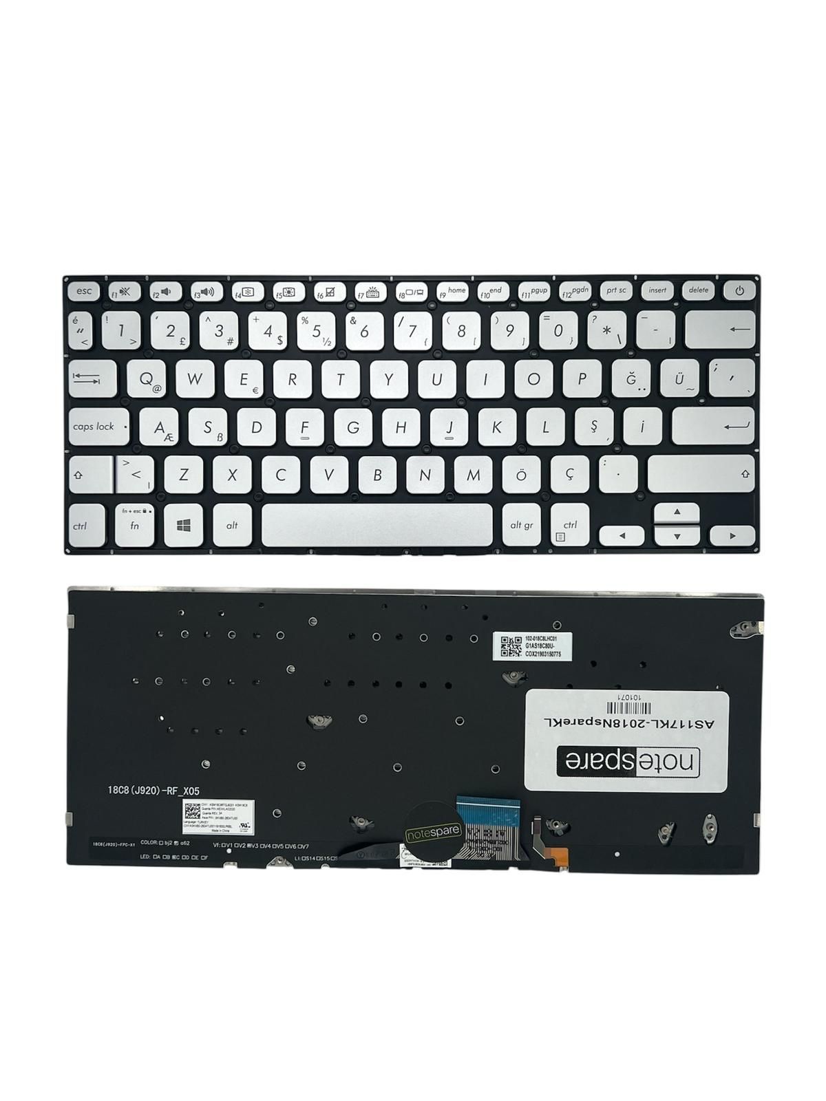 Asus ile Uyumlu VivoBook 14 X430UA, 14 X430UF, 14 X430UN Notebook Klavye Işıklı Gümüş Gri TR