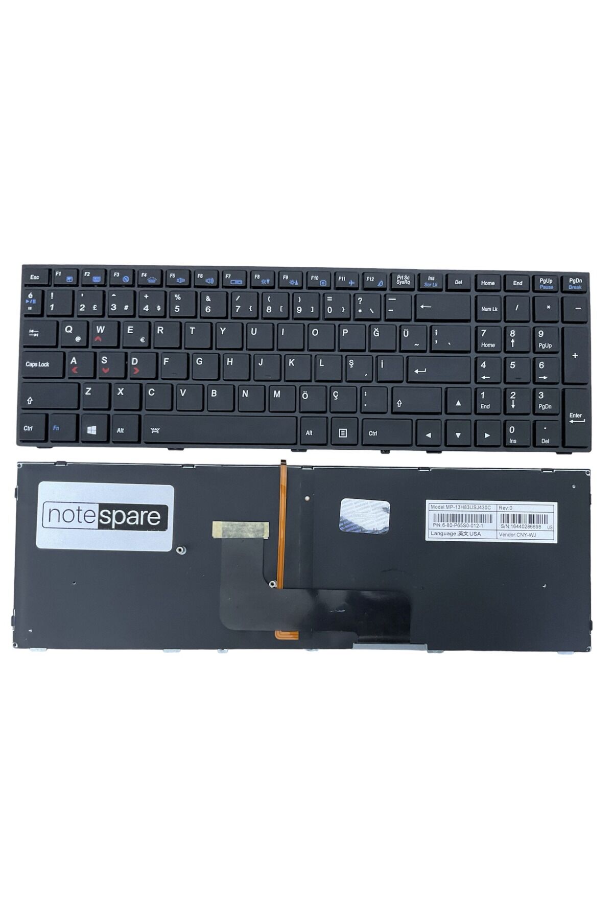 Monster ile Uyumlu Tulpar T5 V5.1, T5 V5.2, T5 V5.3 Notebook Klavye Işıklı Siyah TR