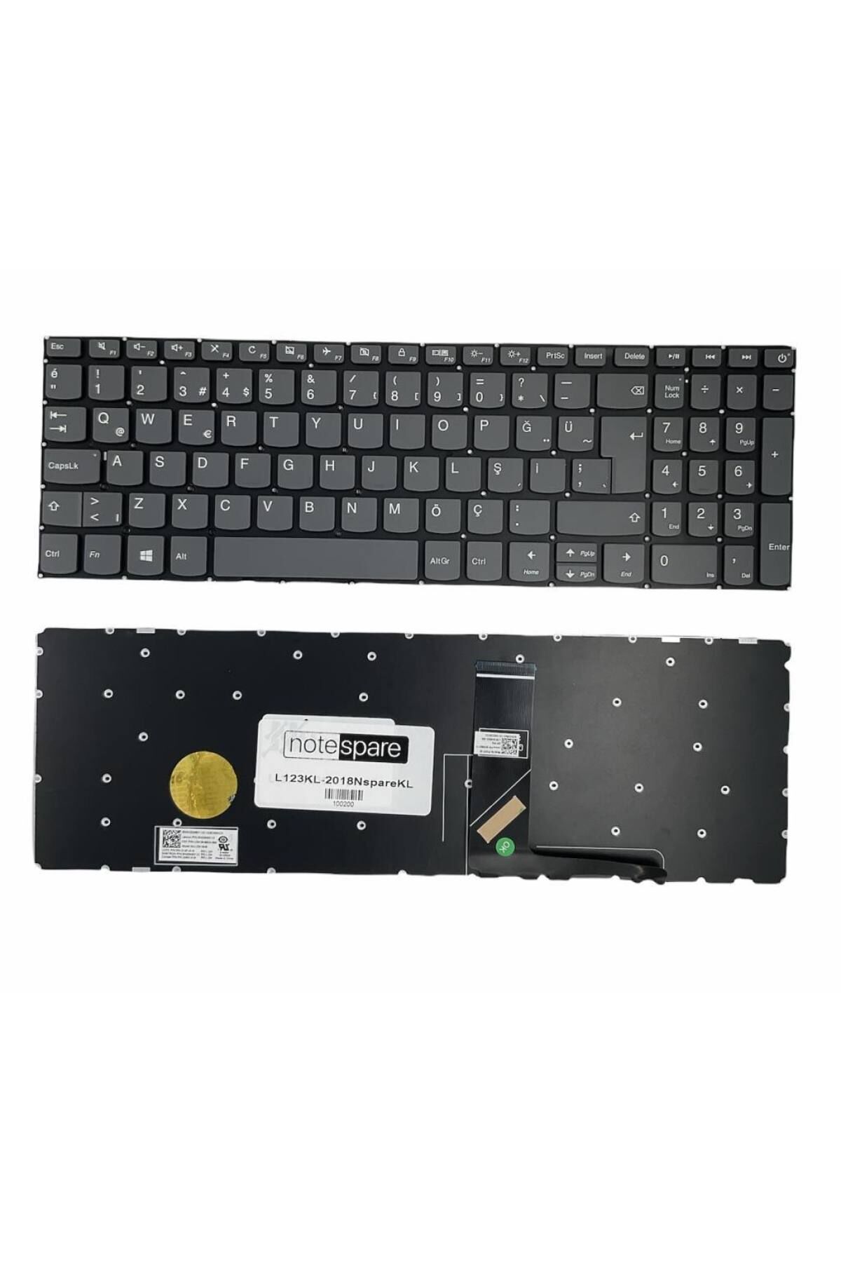 Lenovo ile Uyumlu 5CB0N86368, 5CB0N86379 Klavye Füme TR Power Tuşlu Versiyon