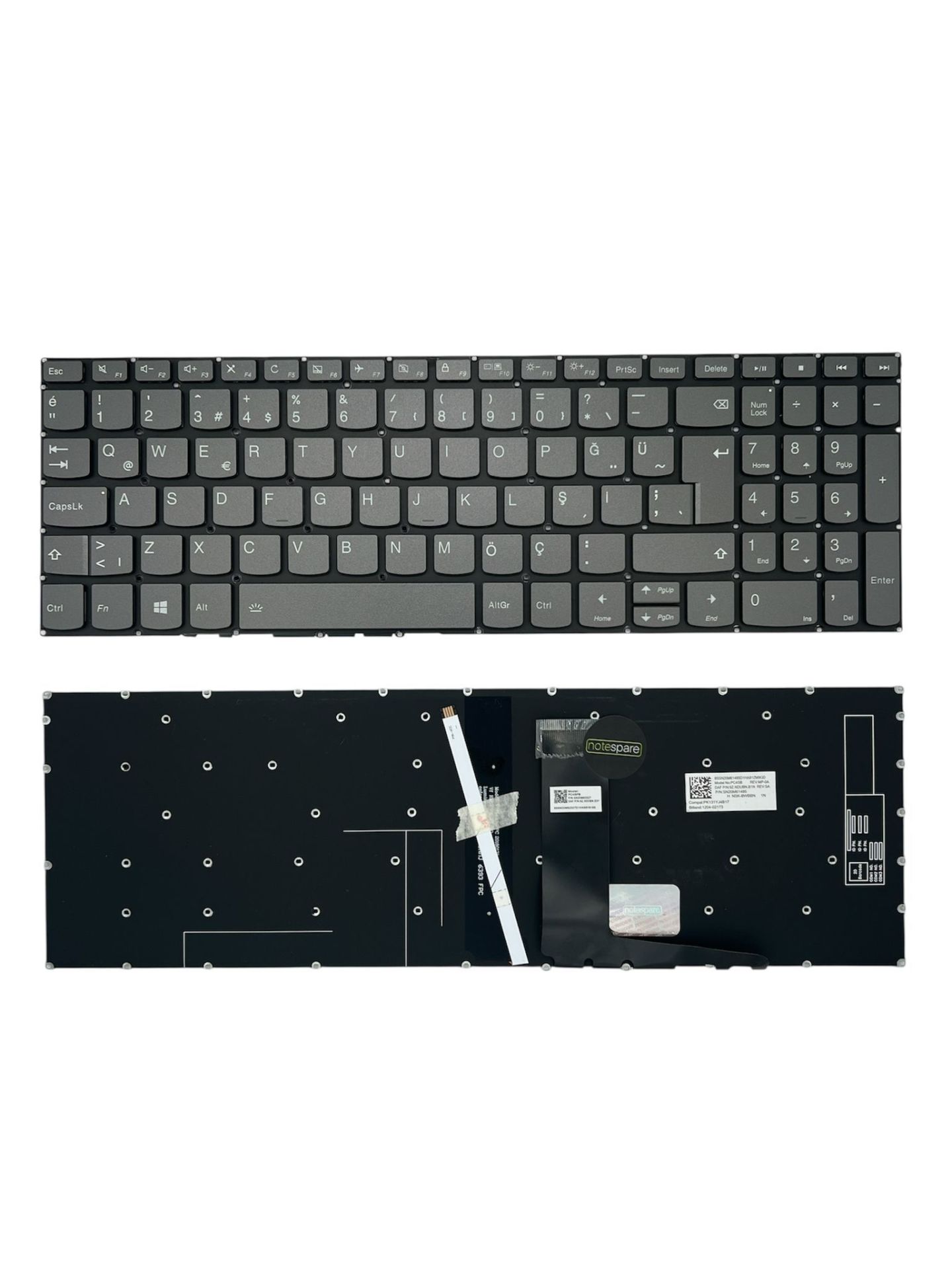 Lenovo ile Uyumlu Ideapad L340-17API Type 81LY Klavye Işıklı Füme TR Power Tuşlu Versiyon