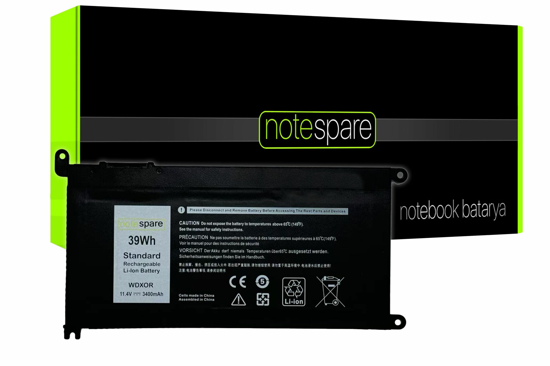 Dell ile Uyumlu 0WDX0R, 0WDXOR, 3Crh3, 5k9cp, 8Yprw, Cymgm Notebook Batarya Pil