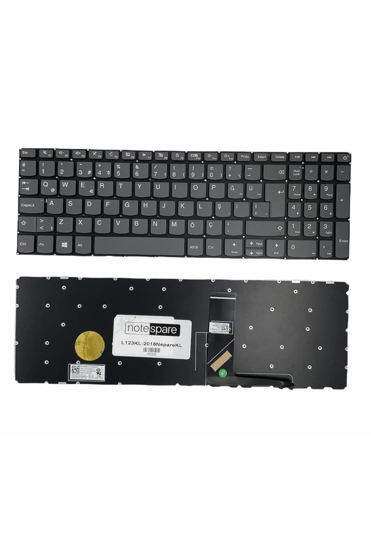 Lenovo ile Uyumlu 5CB0N86615, 5CB0N86626 Klavye Füme TR Power Tuşlu Versiyon