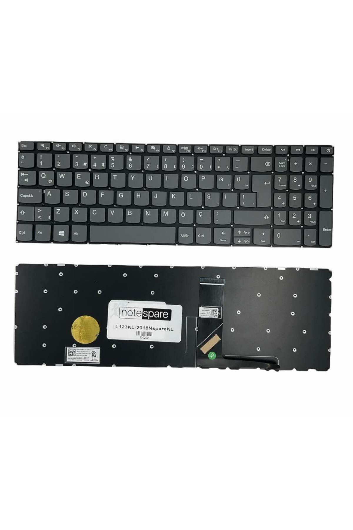 Lenovo ile Uyumlu 5CB0N96198, 5CB0N96215 Klavye Füme TR Power Tuşlu Versiyon