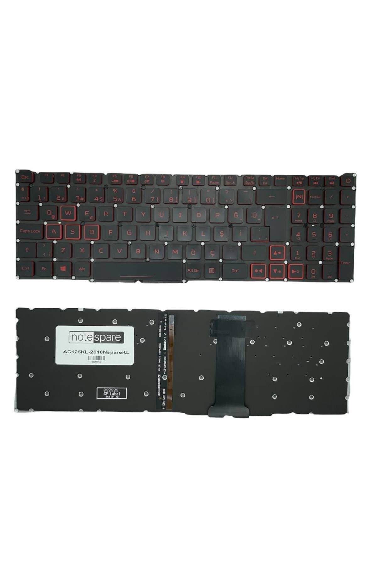 Acer ile Uyumlu Nitro 5 AN515-43-R6B6 Işıklı Klavye Siyah Tr ( Kırmızı Aydınlatma Versiyon )