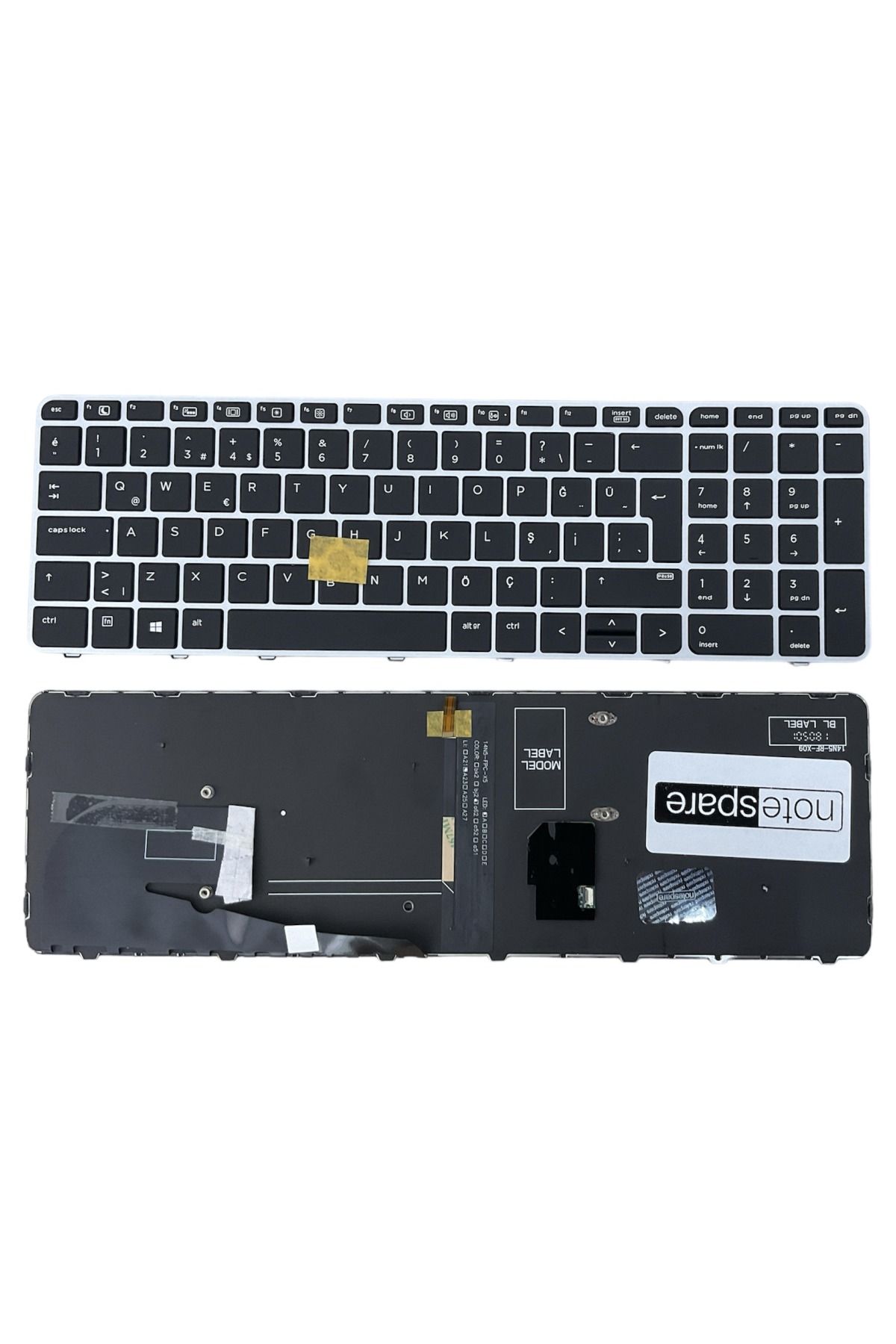 Hp ile Uyumlu ZBook 15u G3 Mobile Workstation Klavye Işıklı Siyah TR Gümüş Çerçeveli