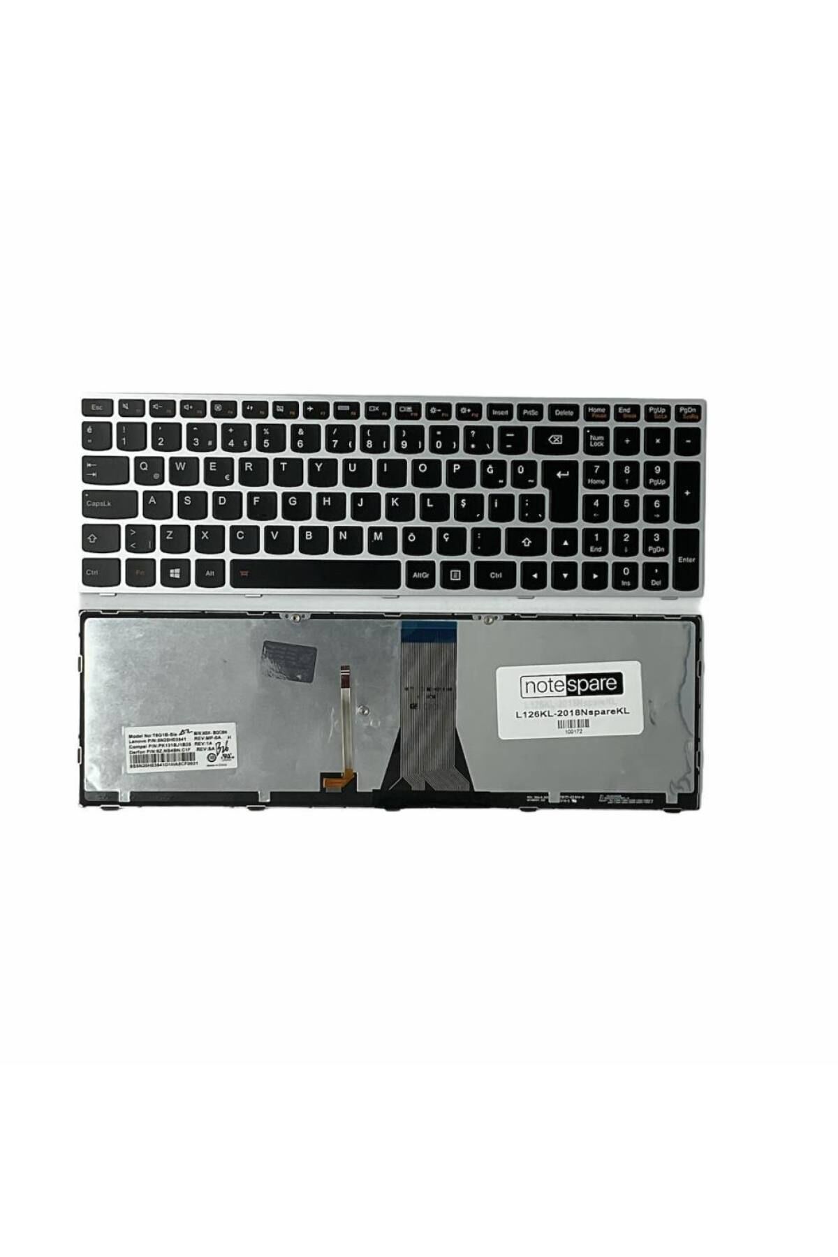 Lenovo ile Uyumlu G70-80 Type 20365, G70-80 Type 20538 Işıklı Klavye Gümüş Gri TR