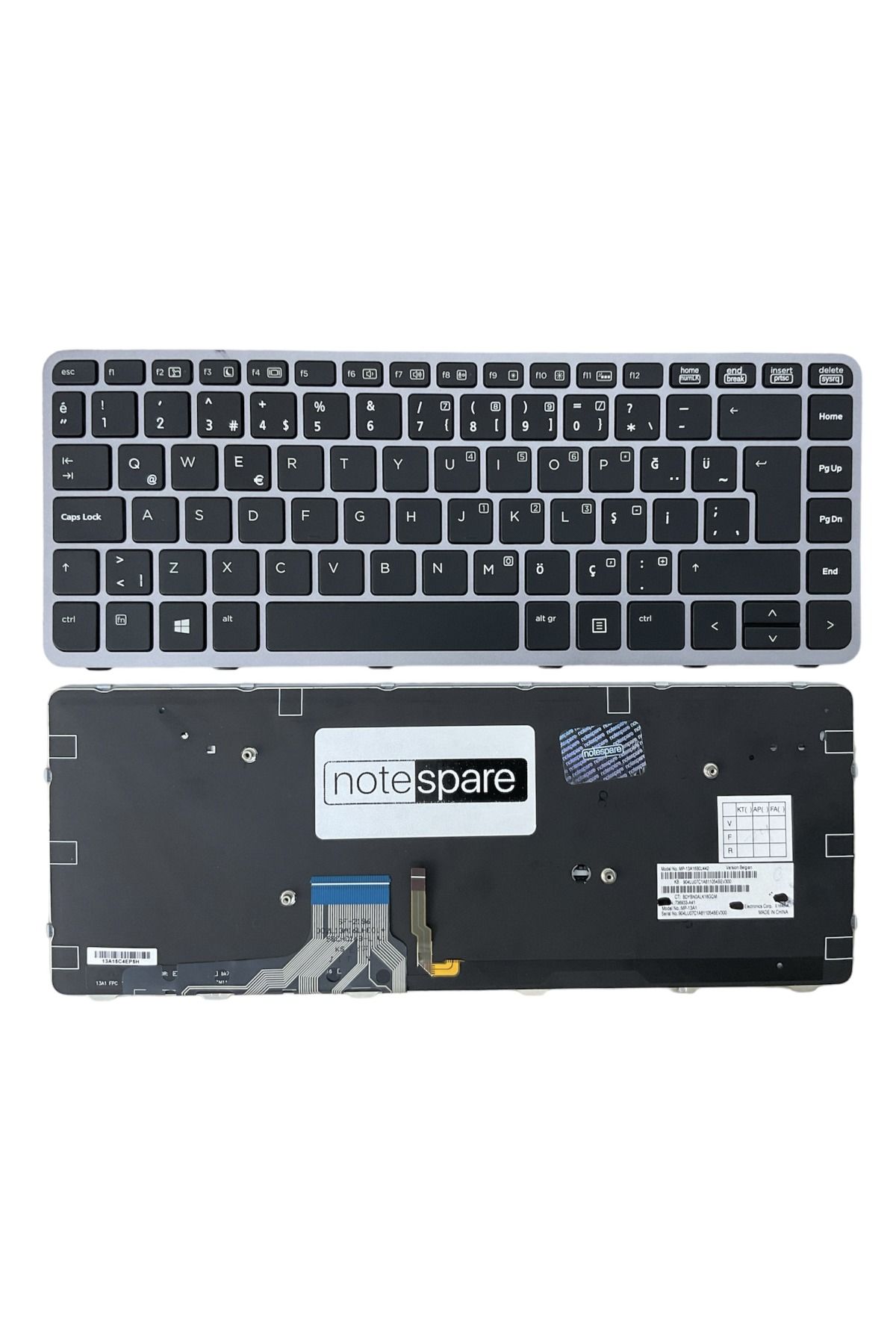 Hp ile Uyumlu EliteBook Folio 1040 G1, 1040 G2 Klavye Işıklı Siyah TR Gümüş Çerçeveli Büyük Enter