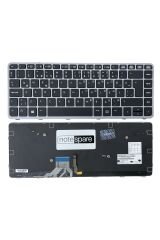 Hp ile Uyumlu EliteBook Folio 1040 G2 (N6Q09EA) Klavye Işıklı Siyah TR Gümüş Çerçeveli Büyük Enter