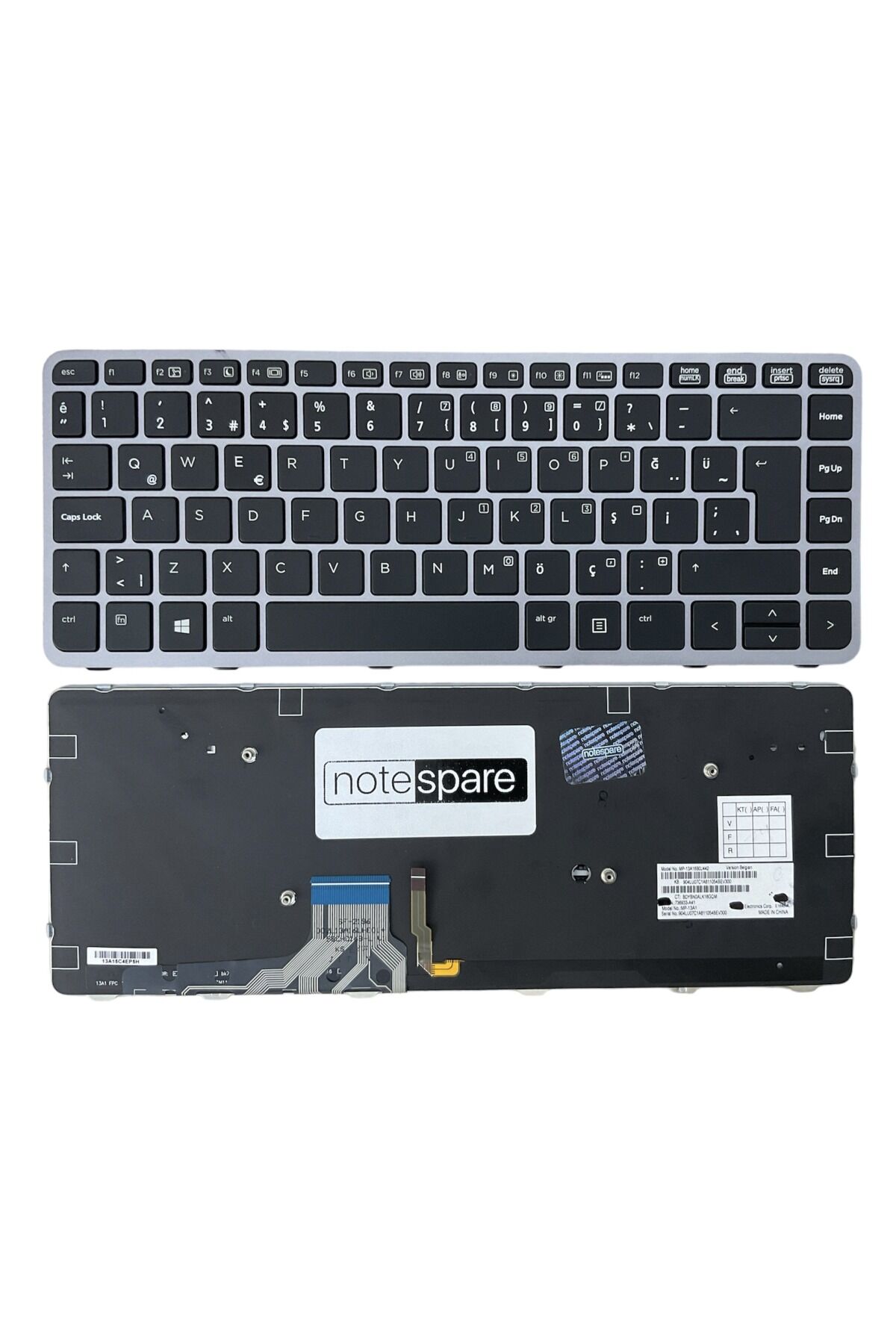 Hp ile Uyumlu EliteBook Folio 736933-001 Klavye Işıklı Siyah TR Gümüş Çerçeveli Büyük Enter