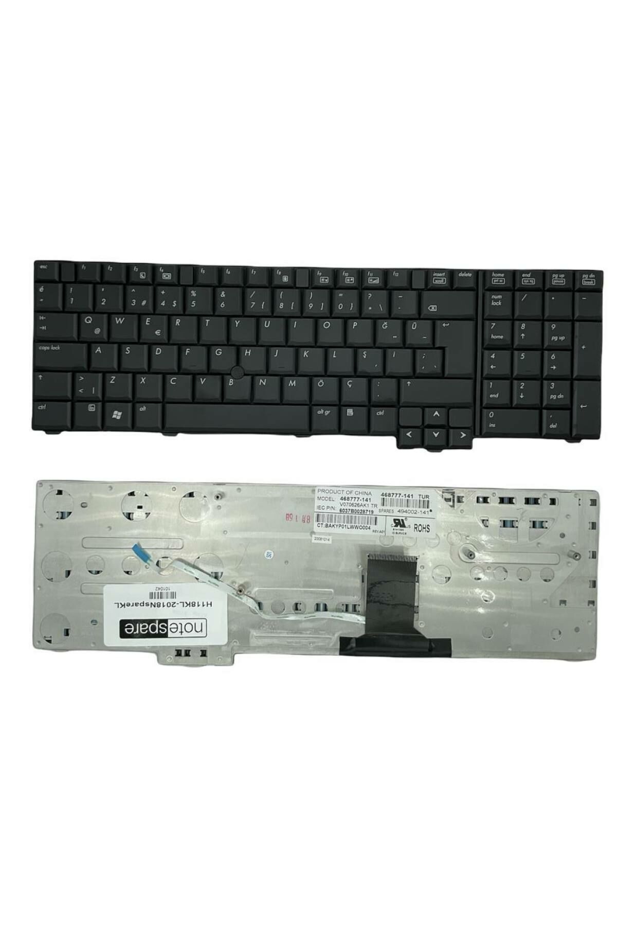 Hp ile Uyumlu EliteBook 8730p, 8730w Notebook Klavye Siyah TR