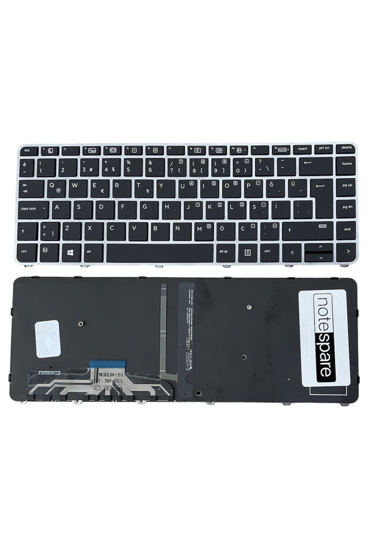 Hp ile Uyumlu EliteBook Folio 1040 G3 V1A81EA Notebook Klavye Işıklı Siyah TR Gümüş Çerçeveli