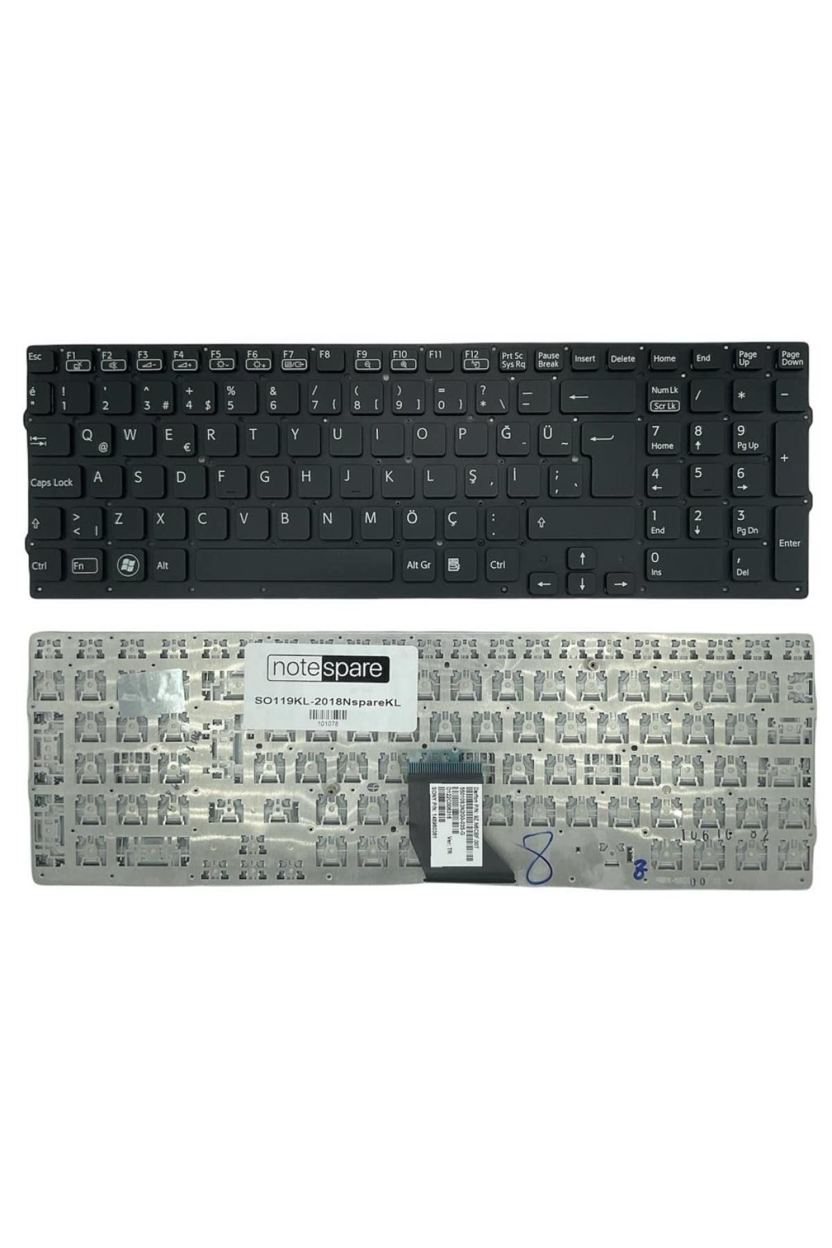 Sony ile Uyumlu Vaio VPCCB3S1R, VPCCB3S8E, VPCCB3Z8E, VPCCB4C5E Notebook Klavye Siyah TR
