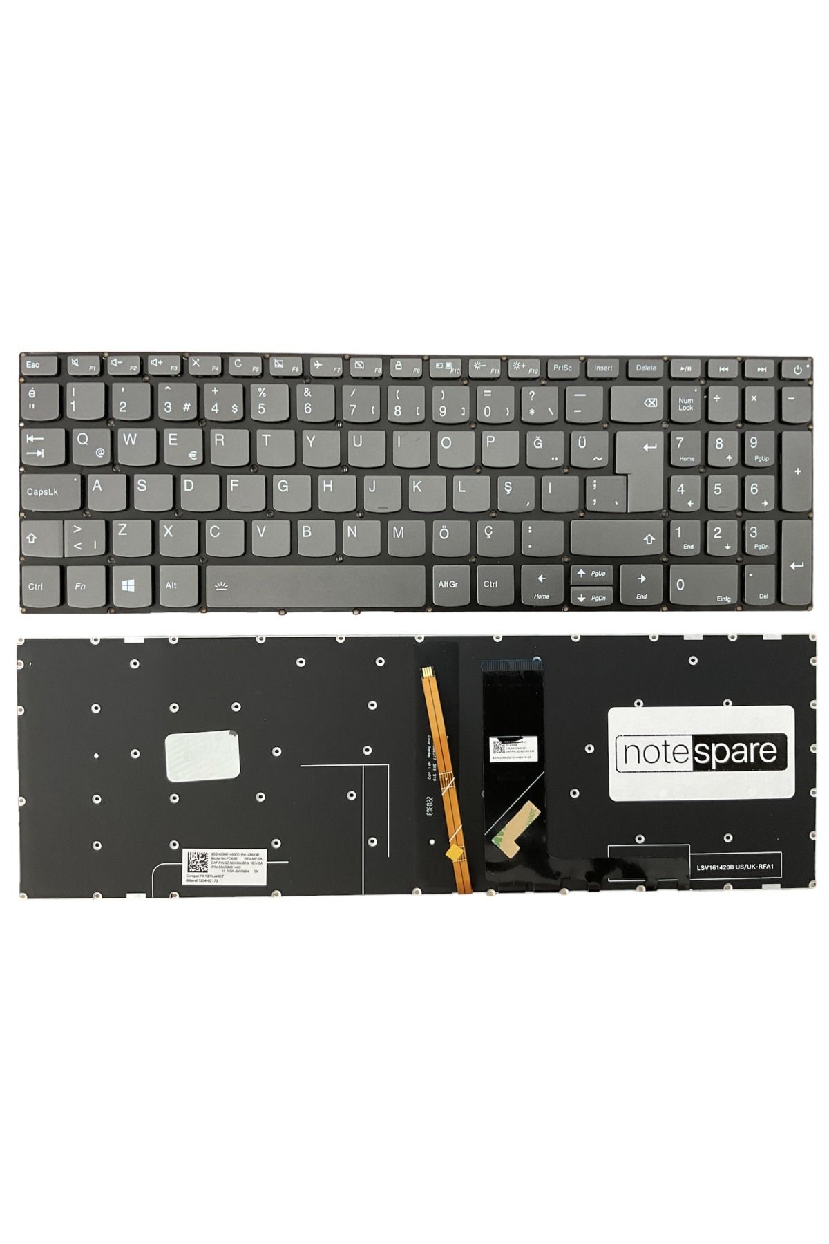 Lenovo ile Uyumlu V17-IIL 82GX0098TX09 Klavye Işıklı Füme TR Power Tuşlu Versiyon