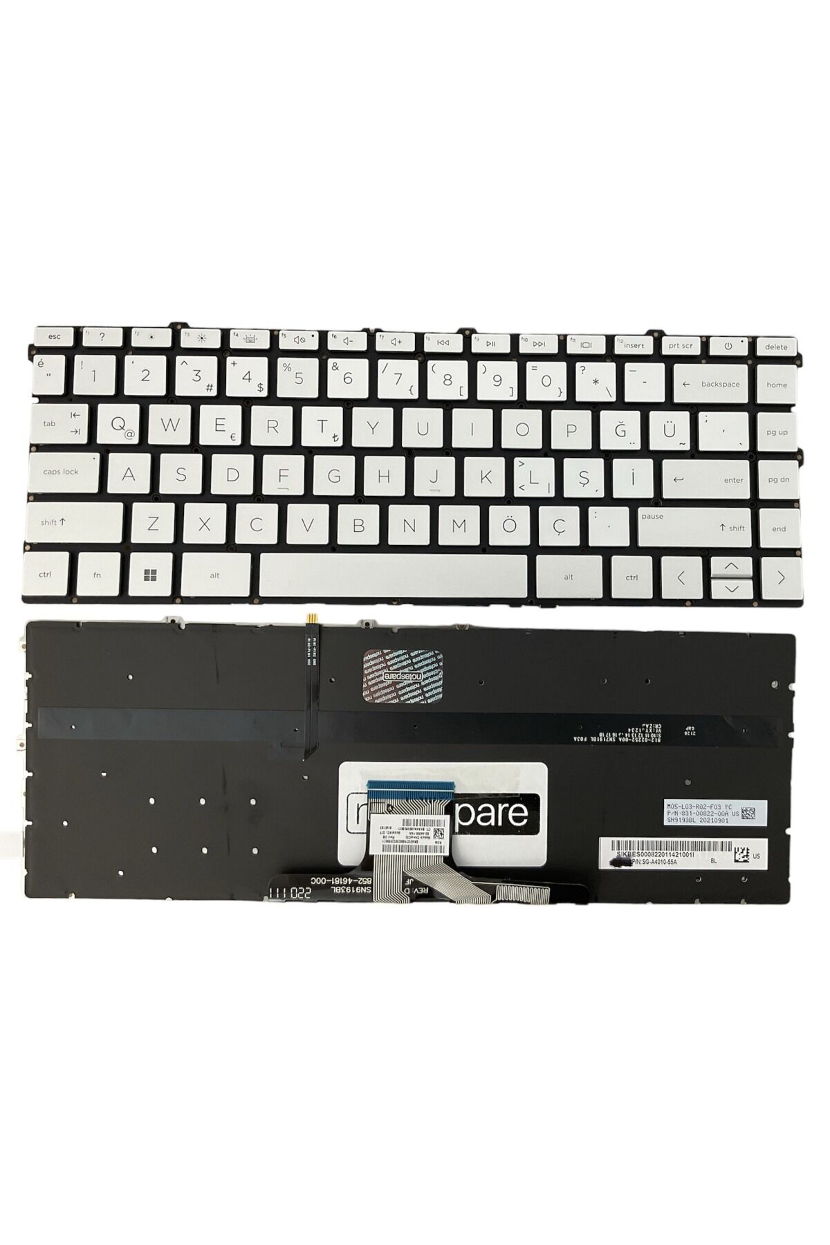 Hp ile Uyumlu Pavilion x360 14-dv0002nt (2W6H5EA) Klavye Işıklı Gümüş Gri TR Küçük Enter Versiyon