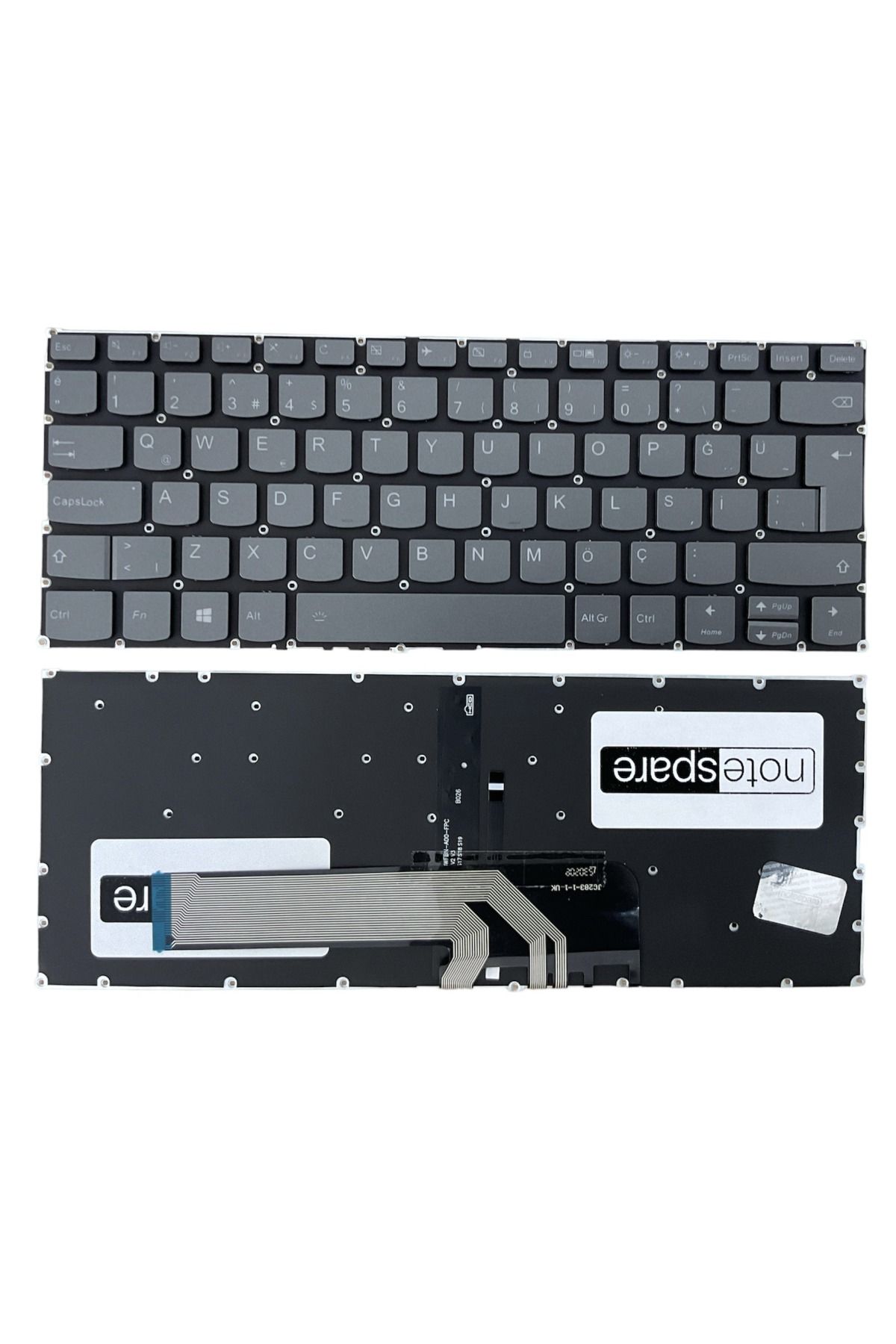 Lenovo ile Uyumlu Thinkbook 14-IIL İ5-1035G1 Klavye Işıklı Füme TR Sağ Üst Tuş Versiyon 1