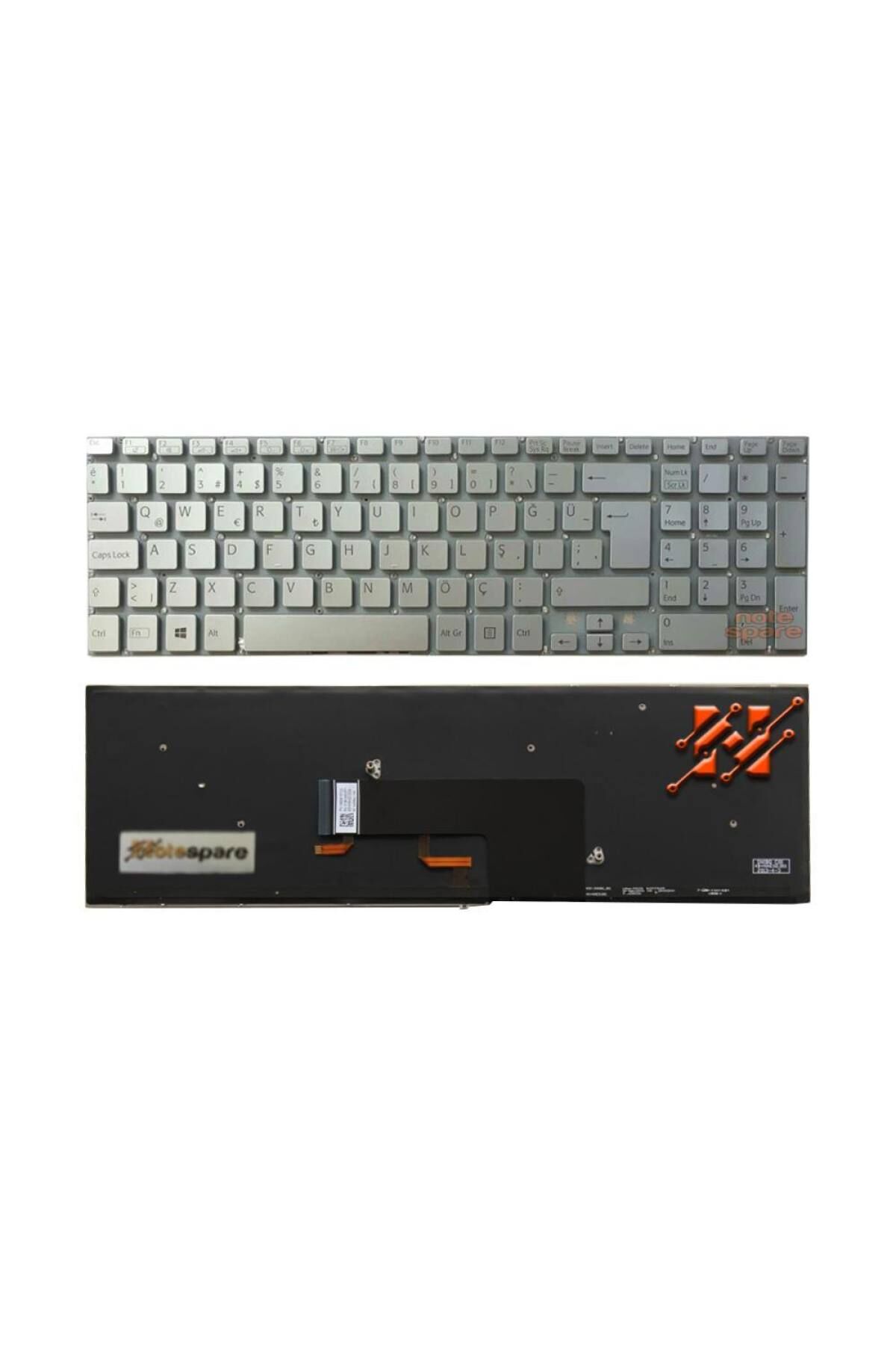Sony ile Uyumlu Vaio Fit SVF1521D1R, SVF1521D2E, SVF1521D2R Notebook Klavye Işıklı Gümüş Gri TR
