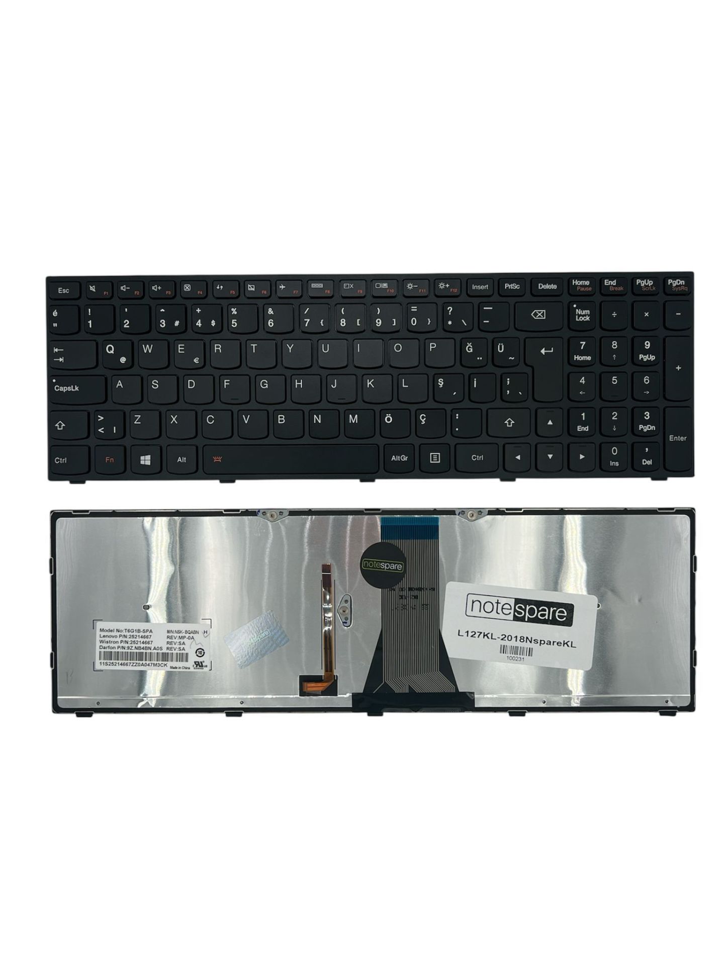 Lenovo ile Uyumlu G50-45 Type 80000, G50-45 Type 80E3 Işıklı Klavye Siyah TR