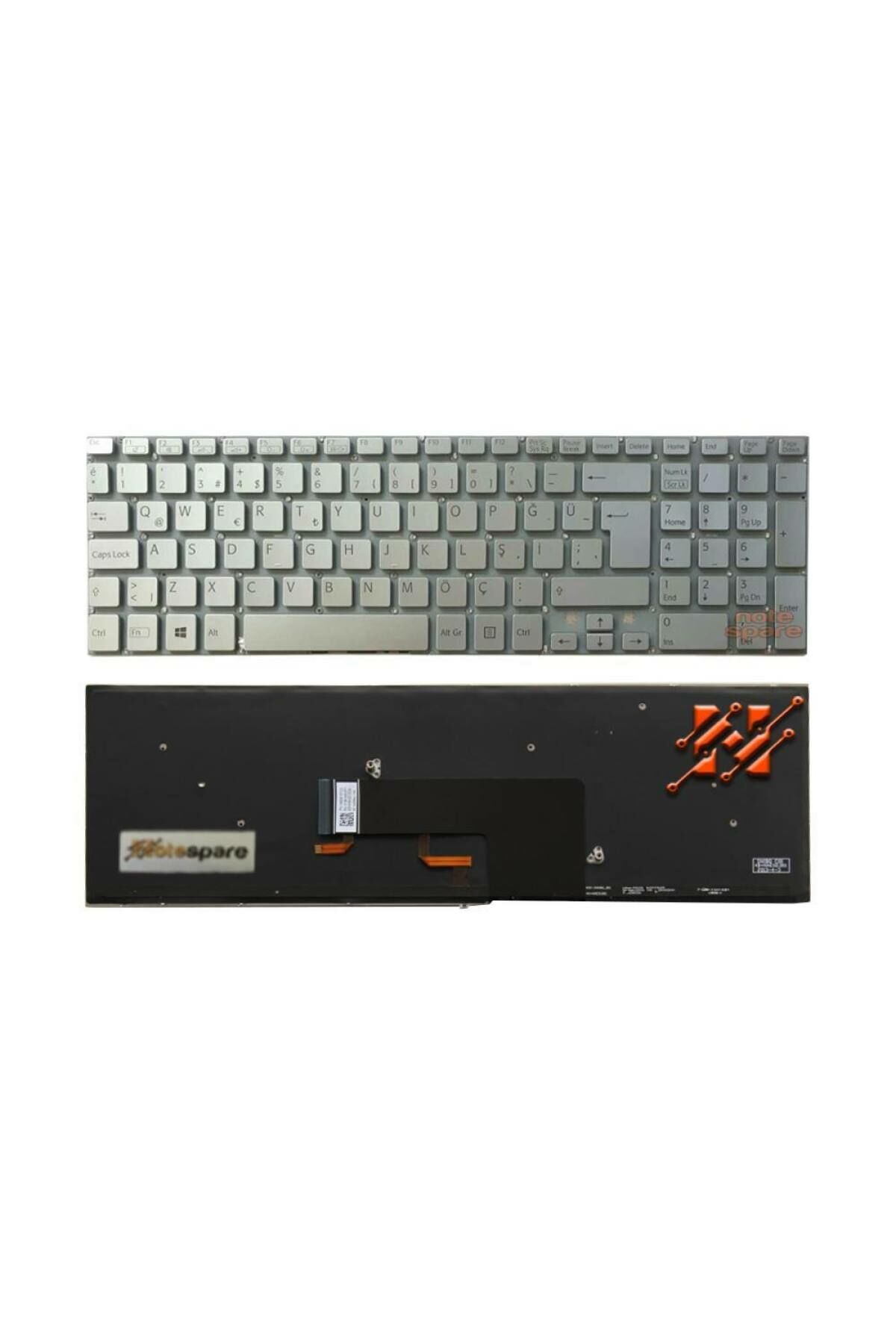 Sony ile Uyumlu Vaio Fit SVF1521L4E, SVF1521L6E, SVF1521LST Notebook Klavye Işıklı Gümüş Gri TR