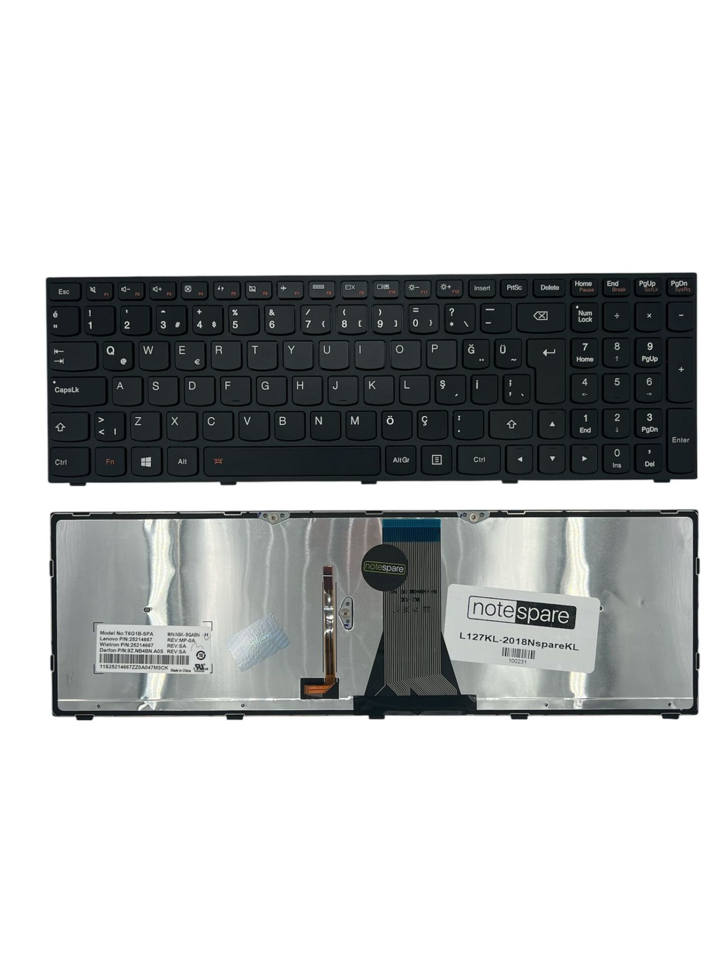 Lenovo ile Uyumlu Z70-80 Type 80FG Işıklı Klavye Siyah TR