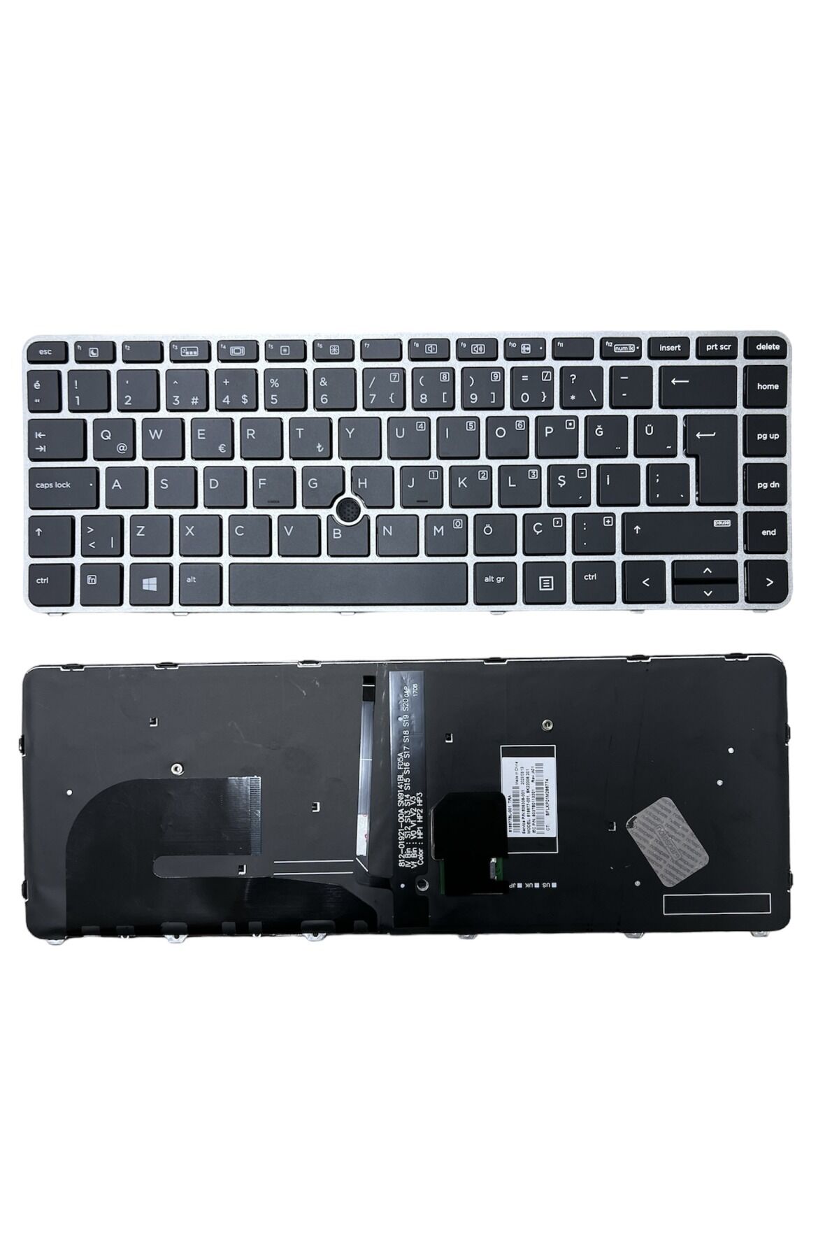 Hp ile Uyumlu EliteBook 840 G3 (T9X21EA), 840 G3 (V1B64EA) Klavye Işıklı Siyah TR Gümüş Çerçeveli