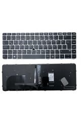 Hp ile Uyumlu EliteBook 840 G3 (T9X21EA), 840 G3 (V1B64EA) Klavye Işıklı Siyah TR Gümüş Çerçeveli