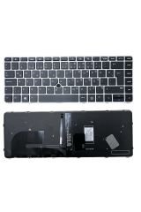 Hp ile Uyumlu EliteBook 840 G3 (Y3C07EA), 840 G3 (Z2V61EA) Klavye Işıklı Siyah TR Gümüş Çerçeveli