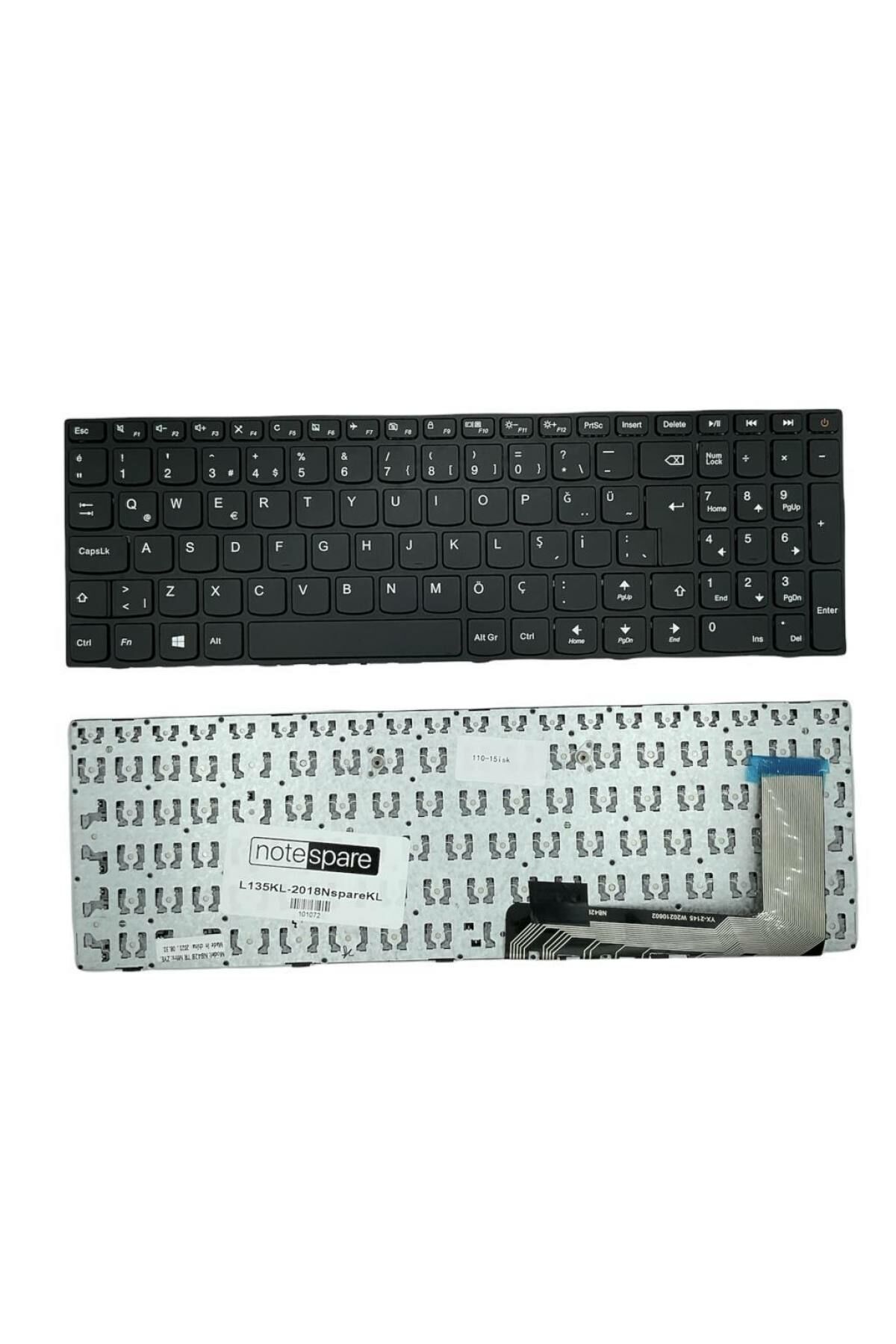 Lenovo ile Uyumlu IdeaPad 110-15ISK Type 80UD, 110-17ACL Type 80UM Notebook Klavye Siyah TR