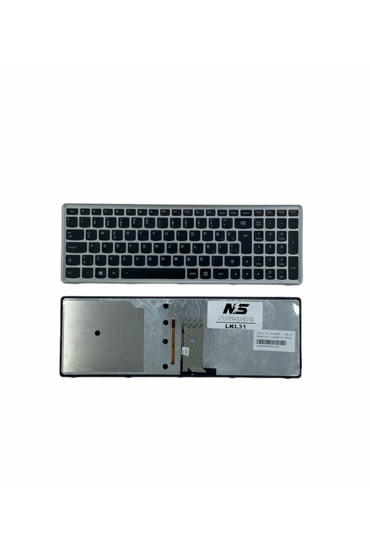 Lenovo ile Uyumlu 25205613, 25211359, 25205643, 25211381 Notebook Klavye Işıklı Gümüş Gri TR