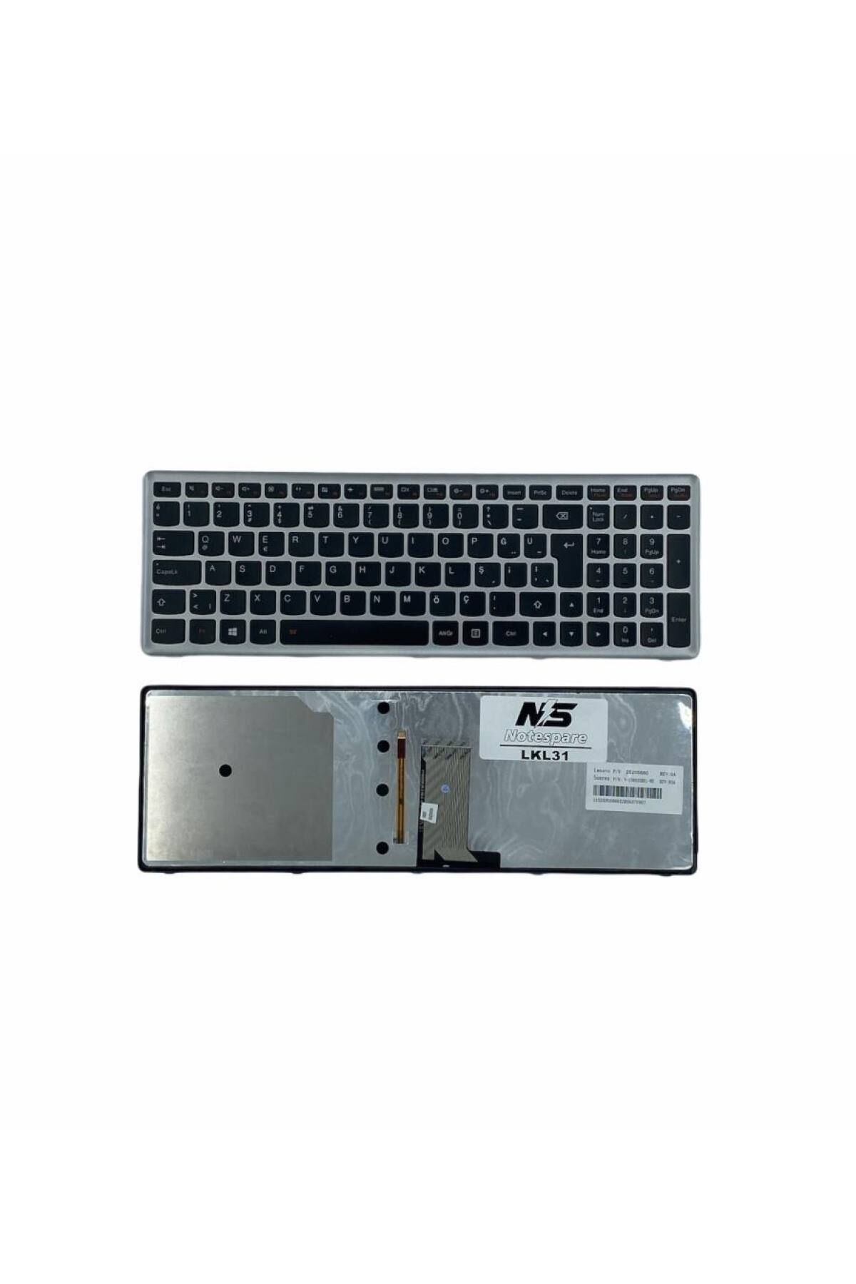 Lenovo ile Uyumlu 25211232, 25211262, 25211236, 25211354 Notebook Klavye Işıklı Gümüş Gri TR