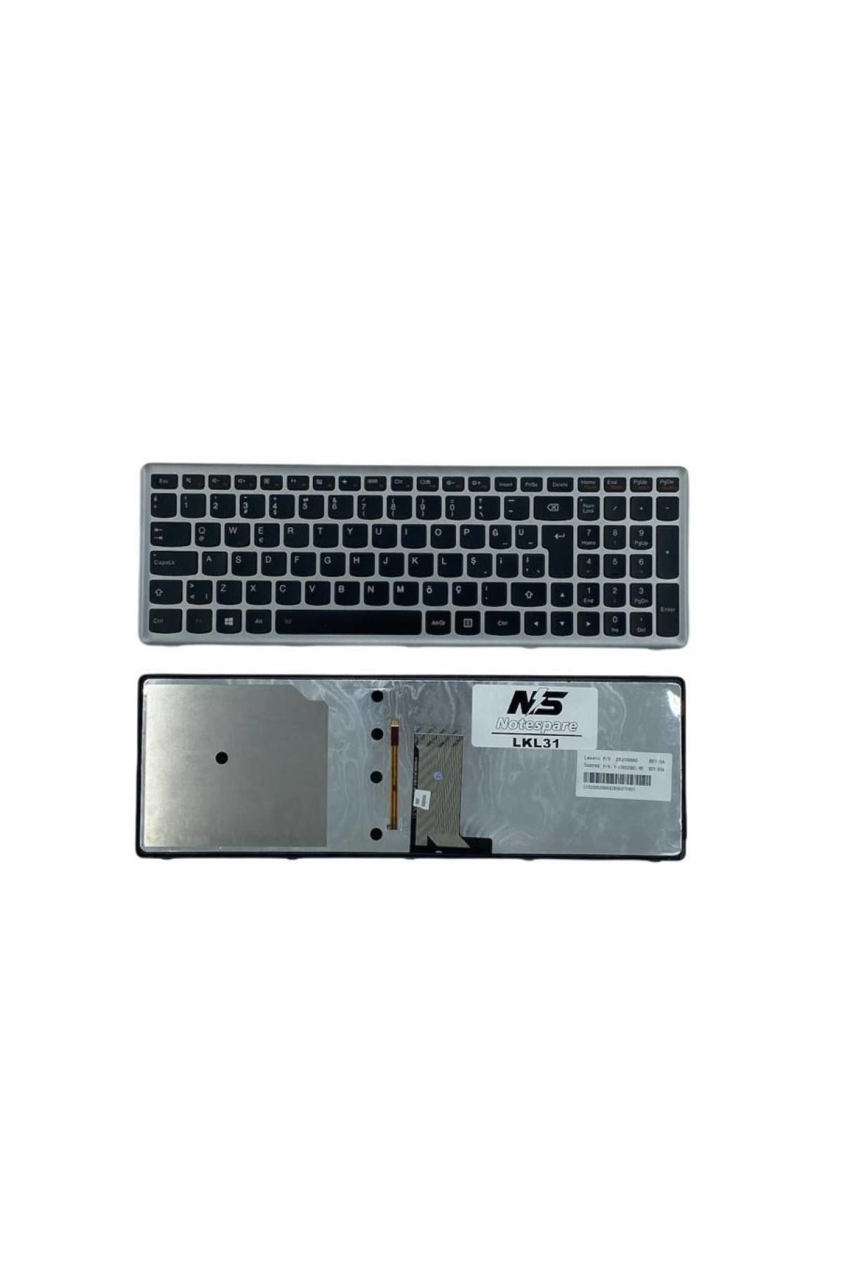 Lenovo ile Uyumlu IdeaPad Z710 Type 20250, Z710 Type 80AK Notebook Klavye Işıklı Gümüş Gri TR