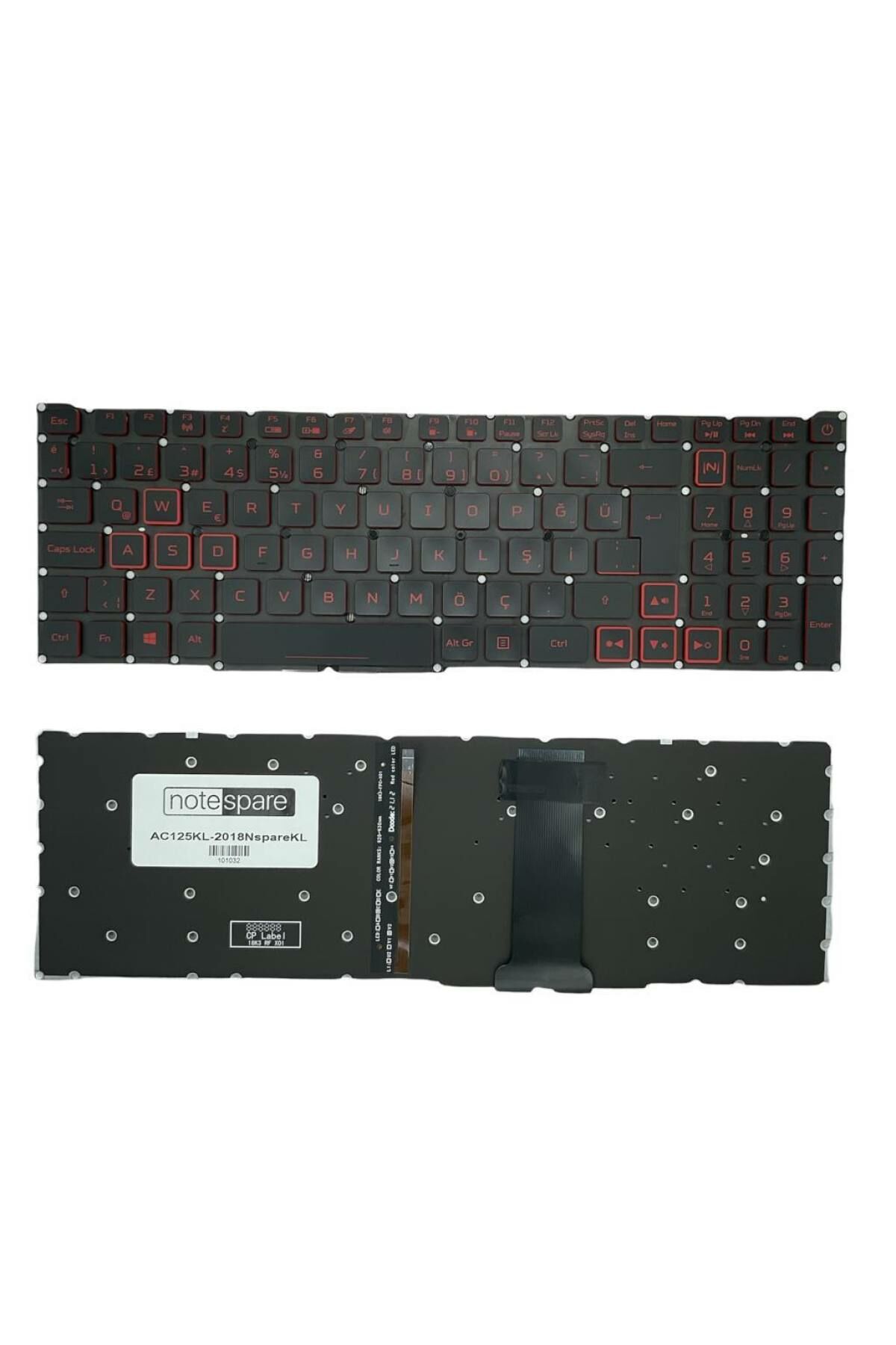 Acer ile Uyumlu Nitro 5 AN515-55 NH.Q7JEY.001 Işıklı Klavye Siyah TR ( Kırmızı Aydınlatma Versiyon )