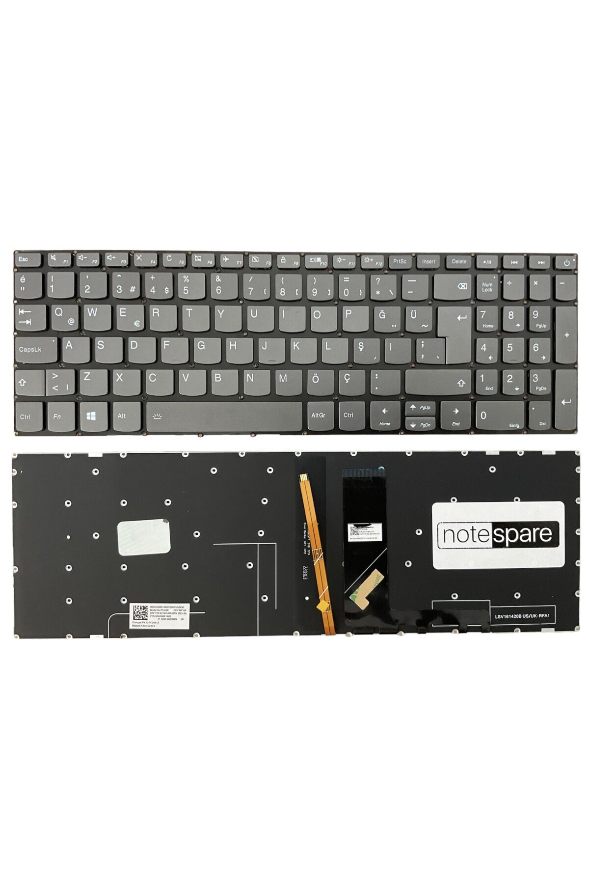 Lenovo ile Uyumlu V130-15IKB 81HN00FNTXK Klavye Işıklı Füme TR Power Tuşlu Versiyon