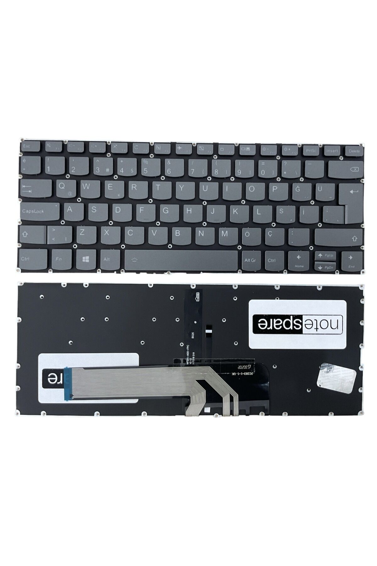 Lenovo ile Uyumlu IdeaPad C340-14IWL Type 81N4 Klavye Işıklı Füme TR Sağ Üst Tuş Versiyon 1