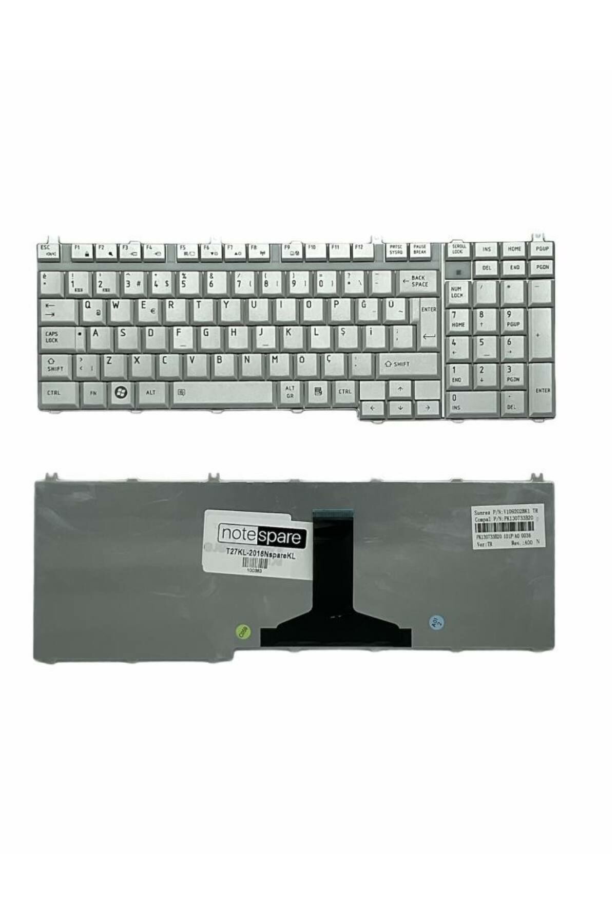 Toshiba ile Uyumlu Satellite A500-1F4, A500-1F5, A500-1FQ, A500-1FT Notebook Klavye Gümüş Gri TR