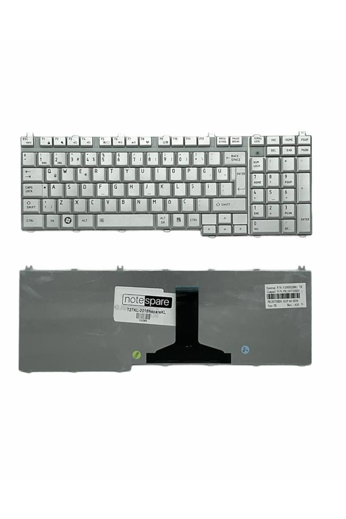 Toshiba ile Uyumlu Satellite L350-263, L350D-10X, L350D-10Z, L350D-11J Notebook Klavye Gümüş Gri TR