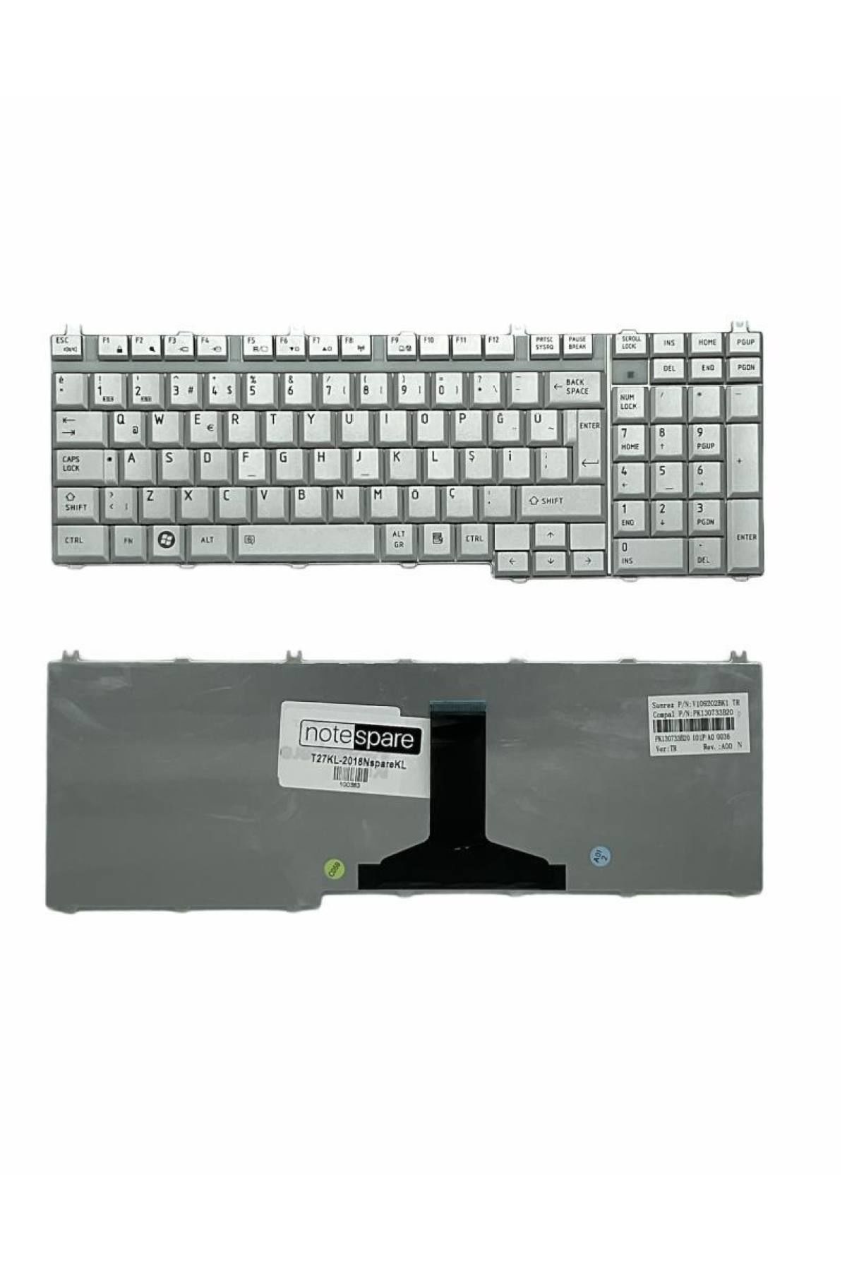 Toshiba ile Uyumlu Satellite L500-1DG, L500-1EF, L500-1EG, L500-1EH Notebook Klavye Gümüş Gri TR