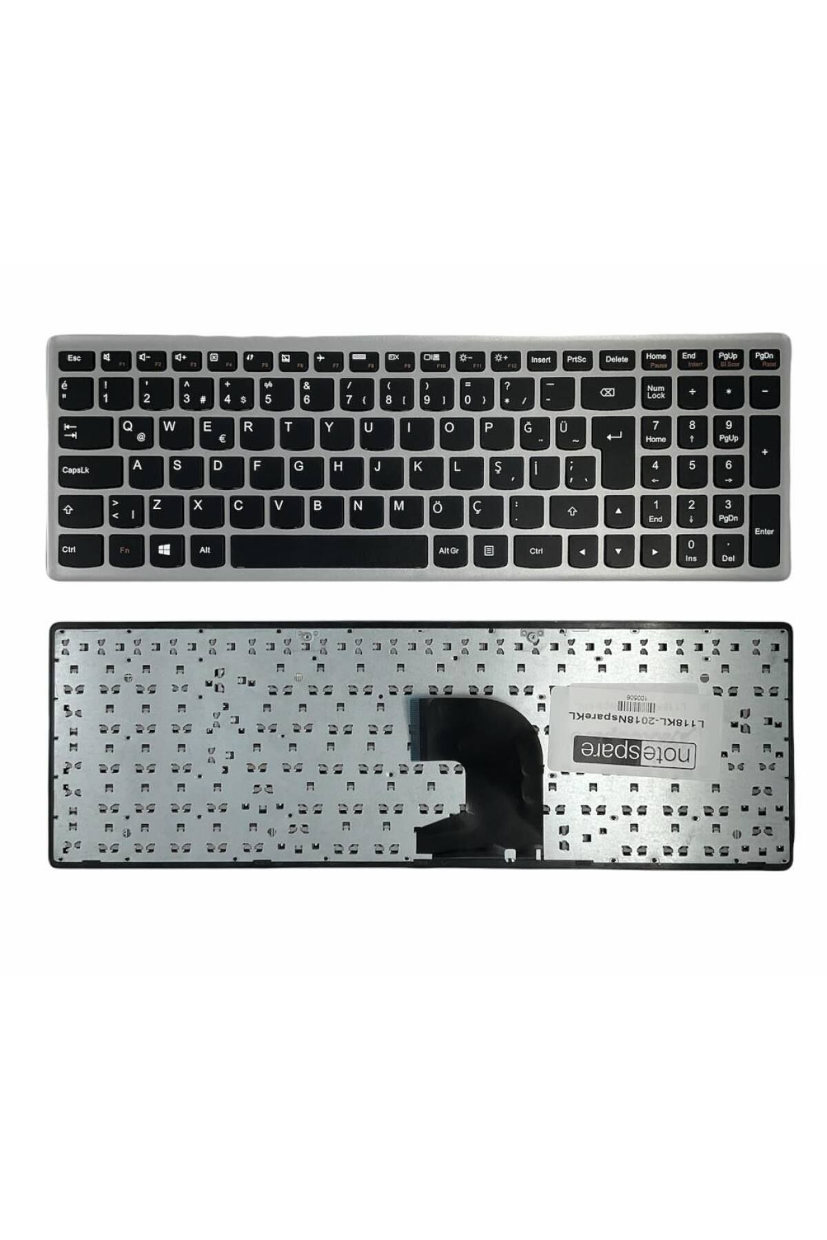 Lenovo ile Uyumlu 25210665, 9Z.N8RSC.401 Notebook Klavye Siyah Gri Çerçeveli TR