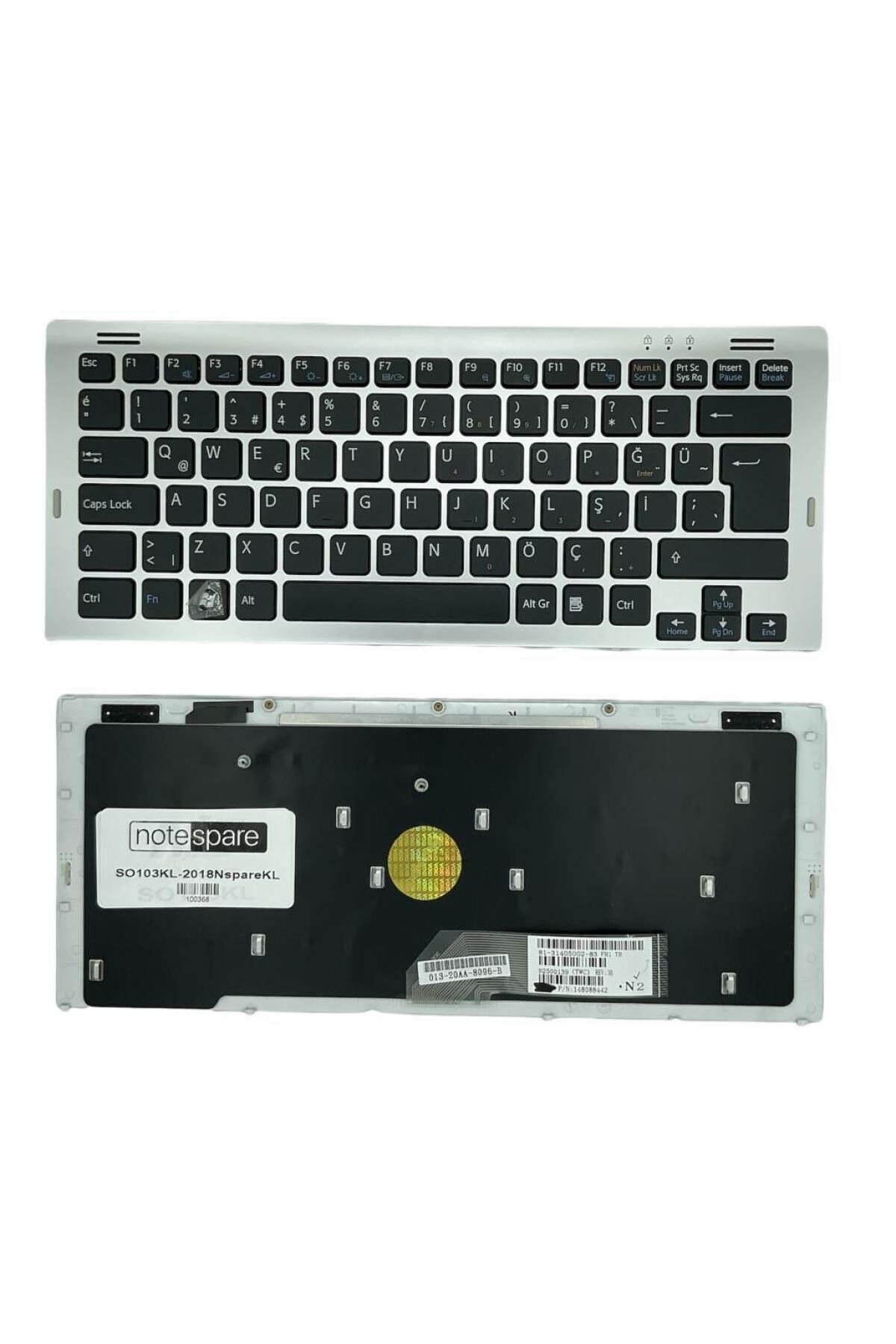 Sony ile Uyumlu Vaio VGN-SR250JH, VGN-SR250JS, VGN-SR250N Notebook Klavye Gümüş Gri TR